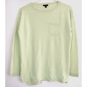 Talbots Womens Sweater SP Petite Lambswool Green Long Sleeve Side Slit Pullover